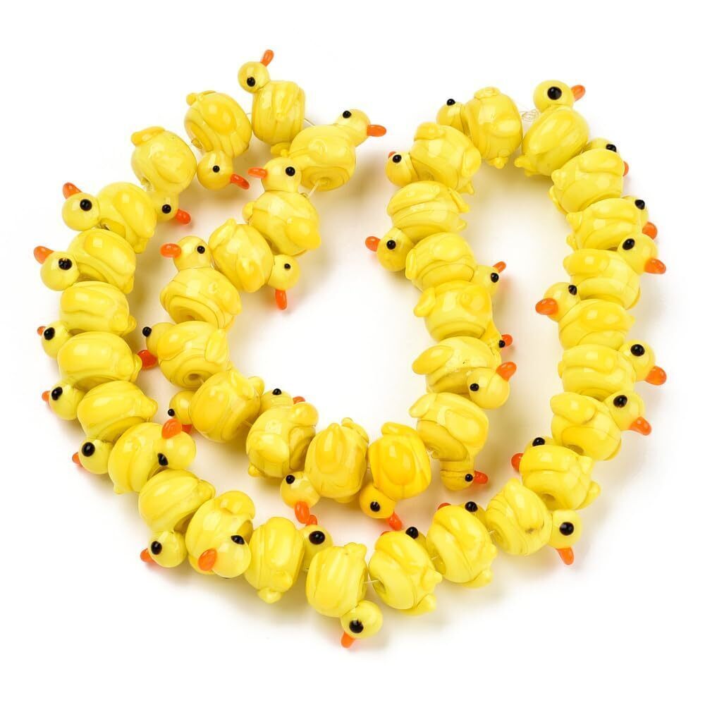 3175 40Pcs Handmade Lampwork Animal Beads 3D Yellow Glass Duck Shaped Beads